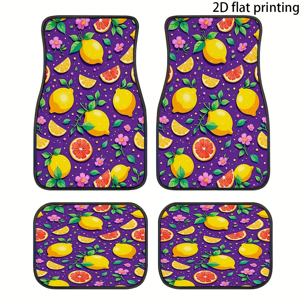 Interior Design Illustration - 4pcs Car Floor Mats, Lemon And