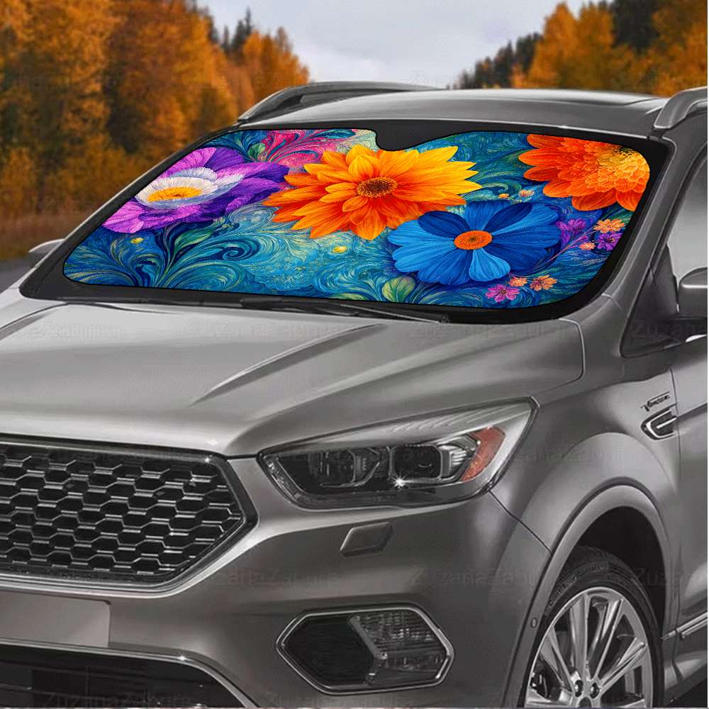 Interior Design Its - 1pc A Colorful Floral Design Sunshade