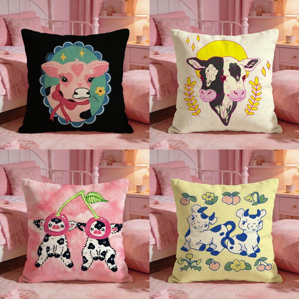 Interior Design Illustration - Cute Cow Illustration Cushion Cover Premium